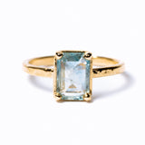 Baby Blue Sapphire Emerald Cut Engagement Ring with Hammered Band