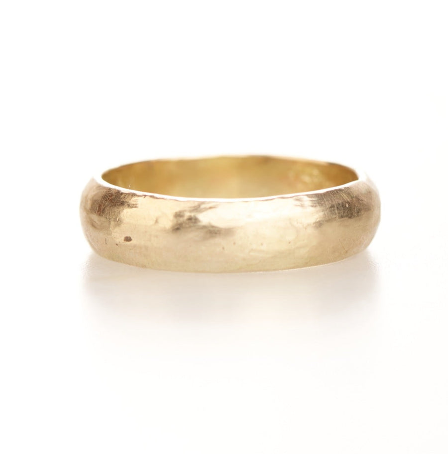 Like a River 14k Gold Heavy Domed Hammered Mens Wedding Band | MTD