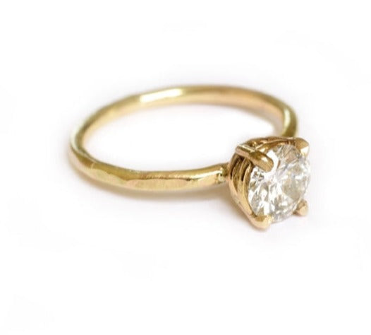 Treasure | Diamond Solitare Conflict Free and Recycled 14k Hammered Gold  Thin Band Engagement Ring - Melissa Tyson Designs