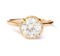 Shine Bright | 2ct Round Moissanite Engagement Ring Hammered Halo 14k Yellow Gold - MTD