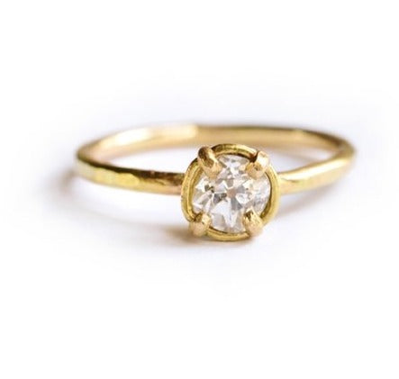 Elizabeth | Old Mine Cut Diamond Engagement Ring Hammered 14k Recycled Gold - Melissa Tyson Designs