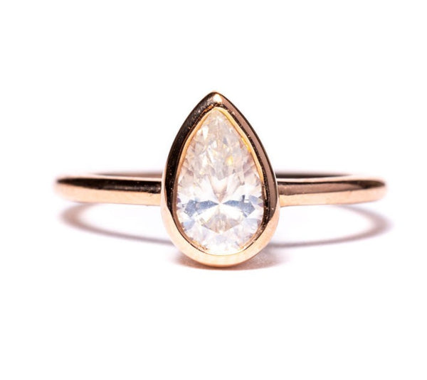 Rosemary 1.5ct Pear Moissanite Engagement Ring 14k Rose Gold MTD