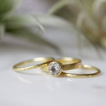 Brush Strokes | 18k Brushed Gold Solitare Engagement Ring Set - Melissa Tyson Designs